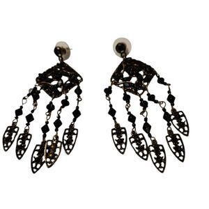 Vintage Black and Brushed Gold Metal Earrings see measurements